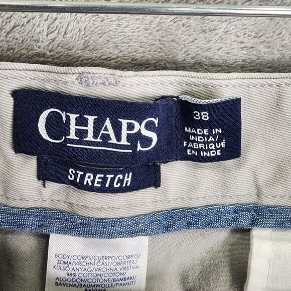 Mens Gray Chaps Stretch Chino Shorts 9" Inseam Cotton Elastane Blend Size 38 - Picture 3 of 10